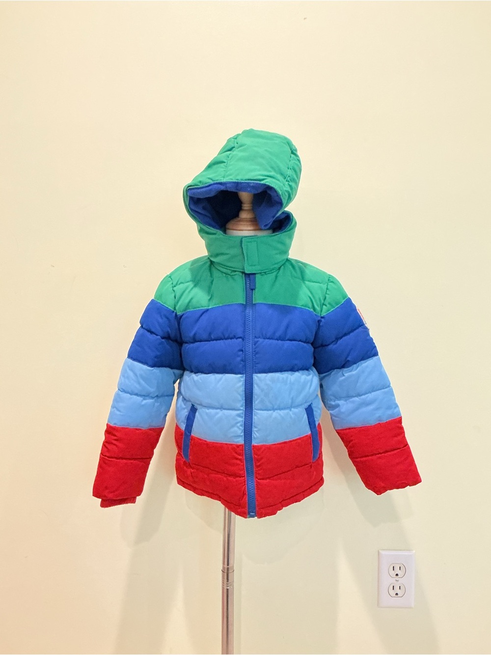 Gymboree Kids Colorblock Hooded Puffer Jacket - Green, Blue, Light Blue & Red